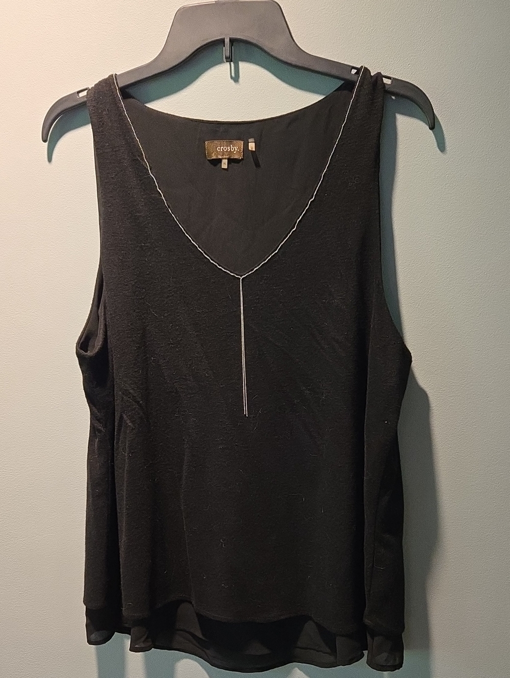 Crosby Black Sleeveless V-Neck Tank with Chain Accent
